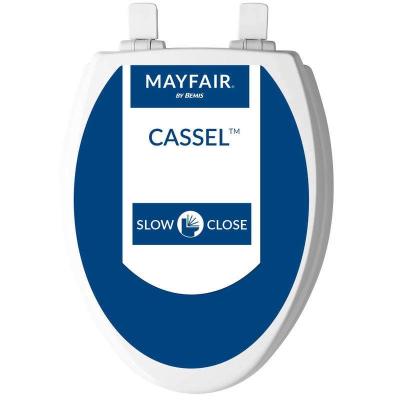Mayfair Cassel Slow Close Toilet Seat, Easy Clean, Non Slip Premium Wood Seat, Easy Install, Made in USA, Elongated, White - Image 1